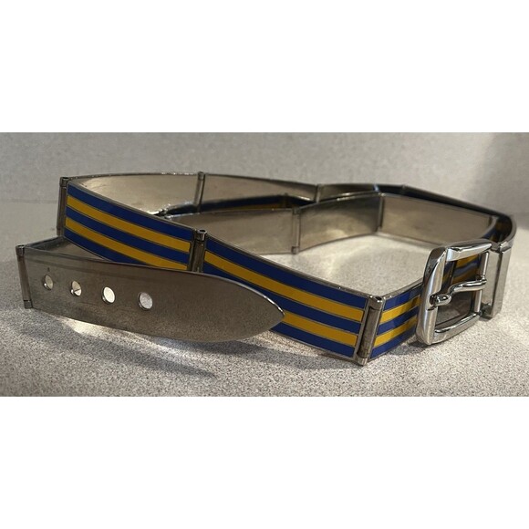 GUCCI Metal/Enamel Buckle Hip Belt Vintage 70s Blue Yellow Stripe main image 7